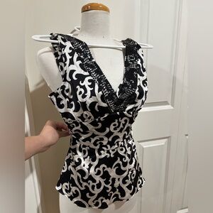 Vintage Bebe Black and White Swirl Top